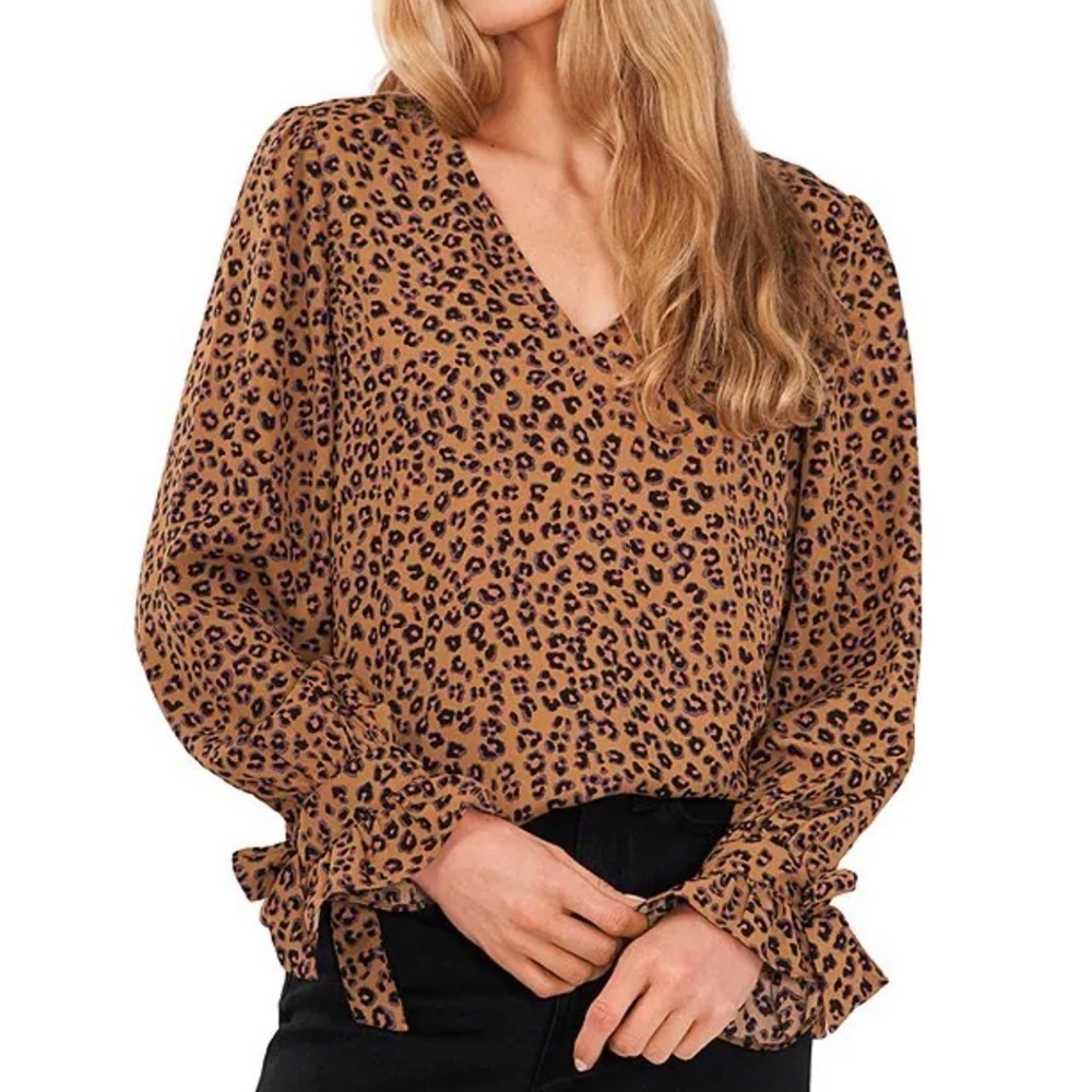 CeCe leopard print tie-sleeve blouse